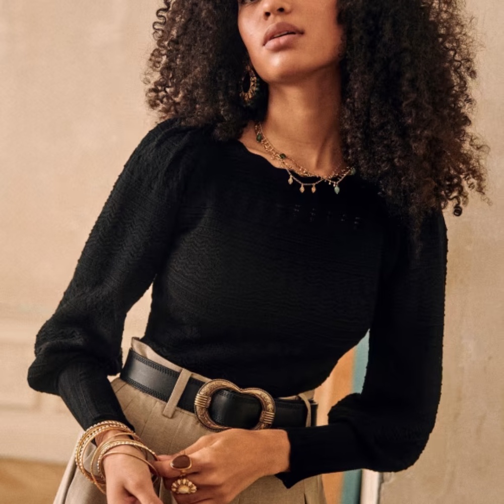 Sezane Black Textured Top